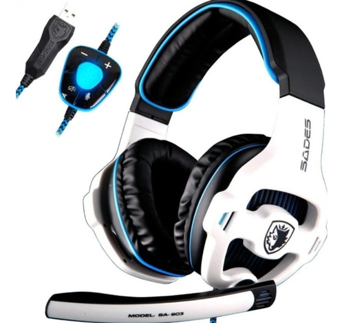 Auricular Gamer Sades Sa 903 7.1 Usb Color blanco y azul