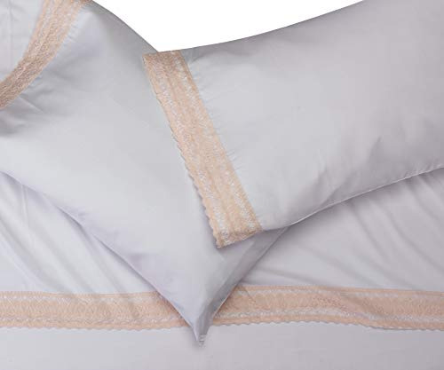 Juego De Sabanas Suaves Encaje De Ganchillo Queen Size 4 Pzs Blanco/rubor Liso