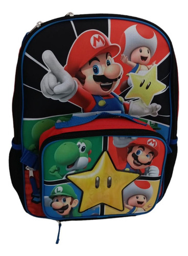 Mochila Backpack De Super Mario Con Lonchera Bioworld Color Rojo Y Azul Diseño De La Tela Colores