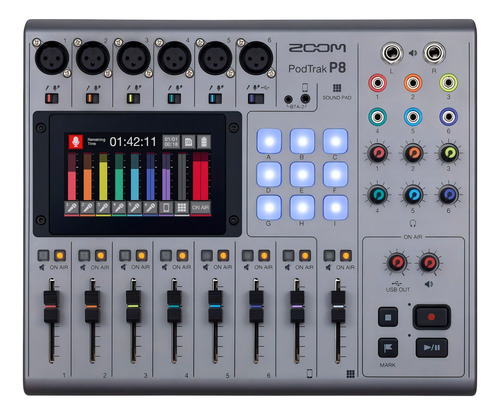 Gravador de podcast multifaixa portátil Zoom Podtrak P8 - cinza