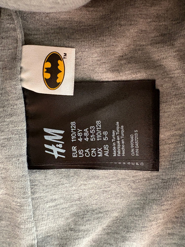 Gorro H&m Niños Batman Algodon Forrado 4-8 Años Gris 4-8 Años Batman
