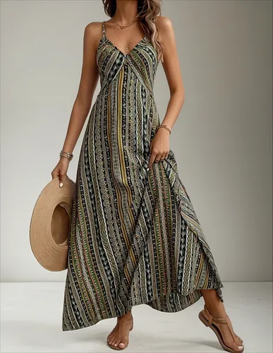 Vestido Largo Con Tirantes Etnic Espalda Cruzada