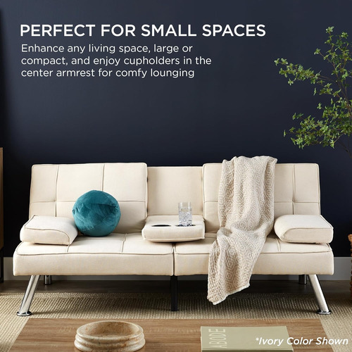 Best Choice Products Futón Plegable Sofá Cama 2 Portavasos