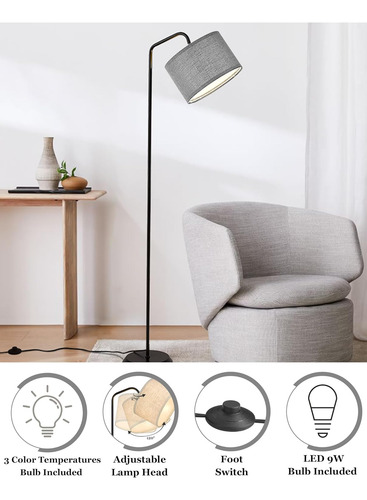 Lámpara Led De Pie Dormitorio, 3 Temp. Color, Moderna Alta