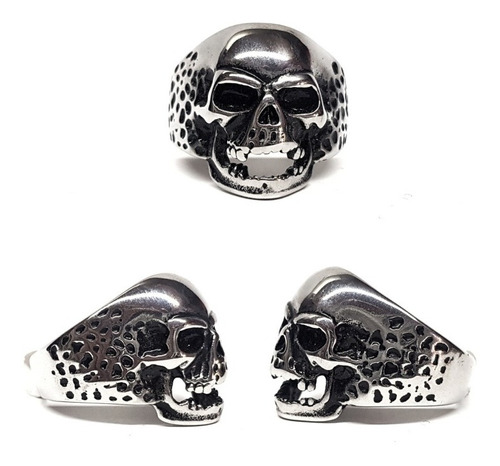 Anillo Calavera Tradicional Metal Rock En Acero 316.