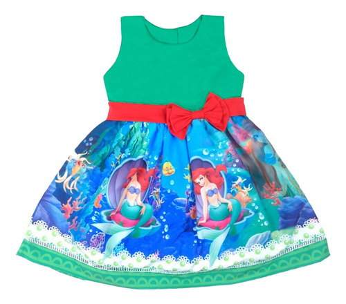 Vestido Festa Pequena Sereia Verde Princesa Ariel Infantil