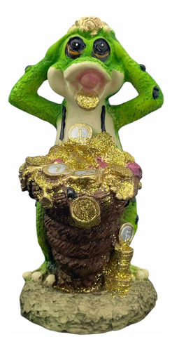 Rana Decorativa En Resina Fina Con Monedas De Suerte 25 Cm Verde