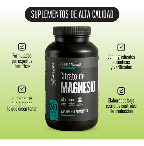 Citrato De Magnesio De 240 Cápsulas. Kukamonga Sabor Sin sabor