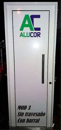 Puerta abatible  de aluminio Alucor Herrero 3  color blanco pintura epoxy  con apertura hacia la izquierda 80cm   de 75mm de espesor
