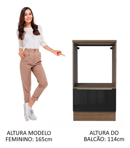Mueble Para Horno Y Microondas Madesa Lux Con Encimera Mn Color Rustic/Negro
