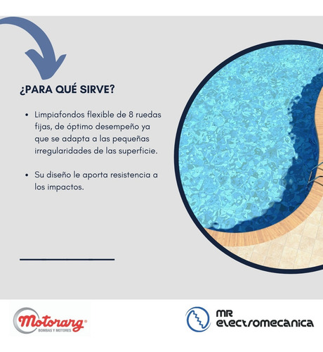 Limpiafondo Pileta Flexible De 8 Ruedas Motorarg - 35 Cm.