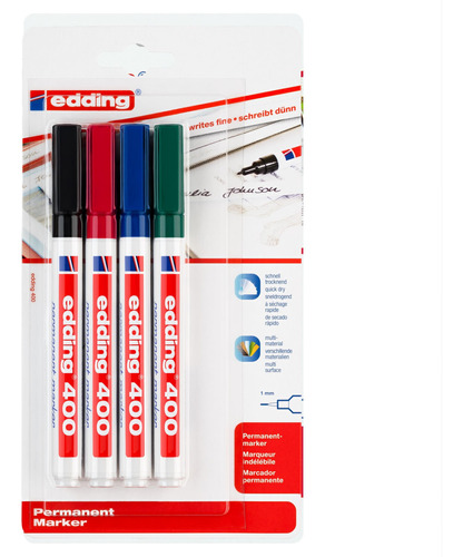 Set Marcador Permanente Edding 400 X4 Colores Basicos