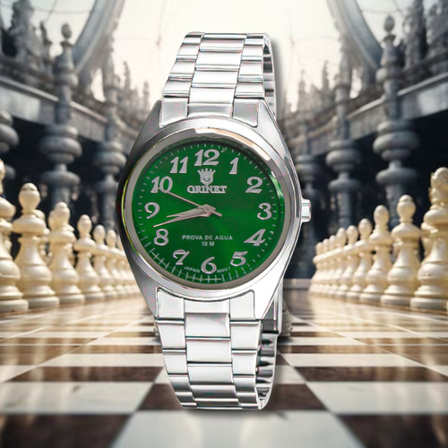 Reloj Orinet, original, impermeable, impermeable, para hombre, color plateado, color de fondo verde