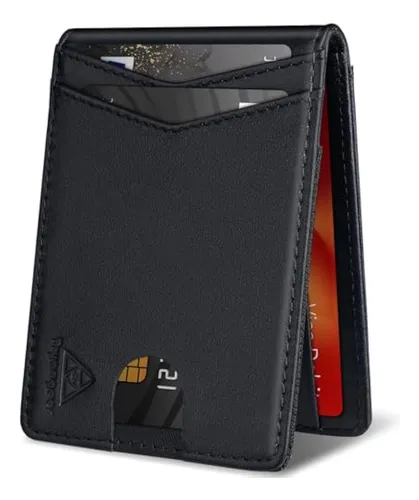 comprar Cartera Delgada Minimalista De Cuero Genuino Con