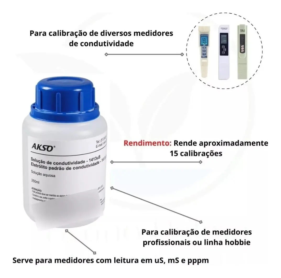 Solução Condutividade 1413µS/cm Akso Calibração Condutivímetro 250ml
