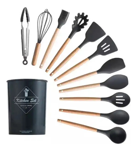 Kit Utensílios De Cozinha Silicone 12 Peças Com Suporte