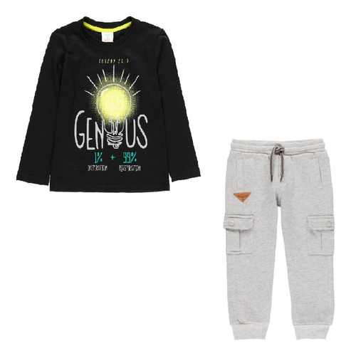 Conjunto Pants Suéter Negro Genius Niño 100% Algodón Casual