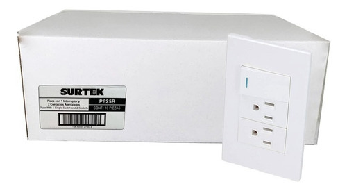 Placa Con 1 Switch 2 Contactos Surtek P625b 1/3 Blanco 10 Pz