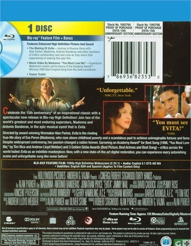 Imagen 2 de 3 de Blu-ray Evita / 15th Anniversary Edition / Madonna