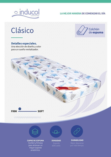 Imagen 5 de 6 de Colchon Espuma Inducol Clasico 2 Plazas 140x190x20