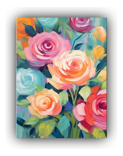 Cuadro Acuarela: Ramo De Rosas Vibrante 40x60cm Flores