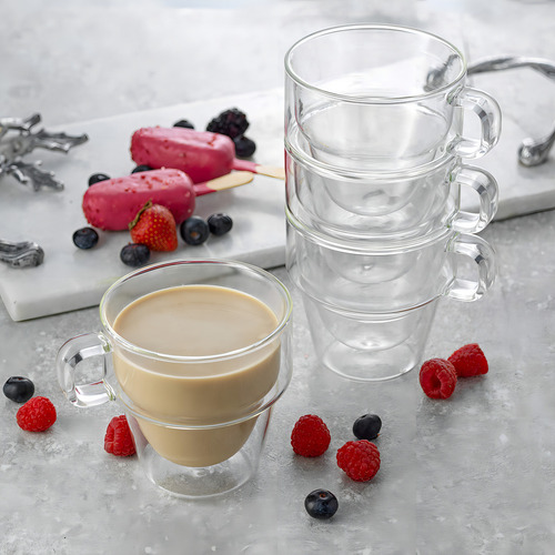 Joyjolt Stoiva - Juego De 4 Tazas De Café Aisladas De Doble Pared Juego De Vasos De 11 Onzas Con Asa, Ideal Para Bebidas Calientes Y Frías. Tazas Grandes Para Café, Café Con Leche, Capuchinos, Té