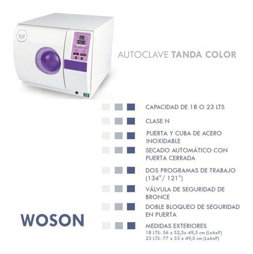 Autoclave Woson Tanda Color 18 Lts Clase N