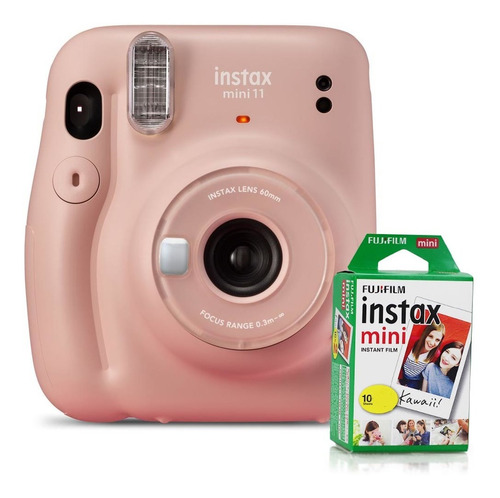 Câmera Instax Mini 11 Rosa Claro + Filme P/10 Fotos Fujifilm