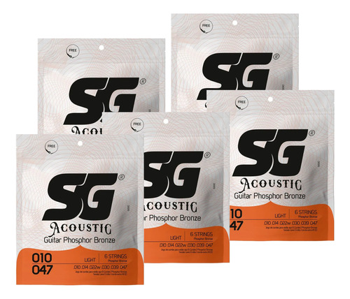 Kit 5 Encordoamento Sg Violao Aco 010 Bronze Fosforo 6690