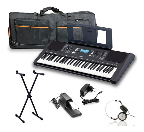 Kit Teclado Arranjador Yamaha Psr-e373 Preto 61 Teclas