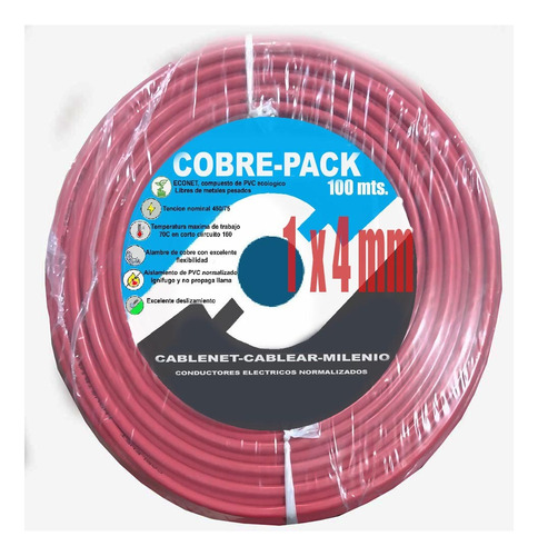 Cable Unipolar Normalizado Cobre 1x4mm Por Rollo De 100mts