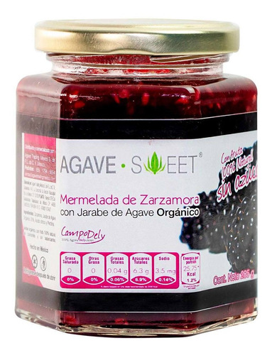 Mermelada De Zarzamora Con Jarabe De Agave Agave Orgánico Sweet De 285g