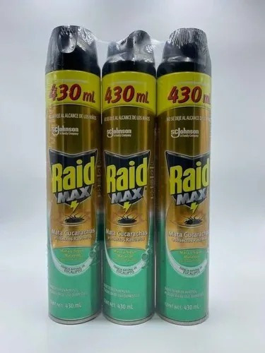 Raid pack x3 latas de insecticida max mata cucarachas 430ml cada uno