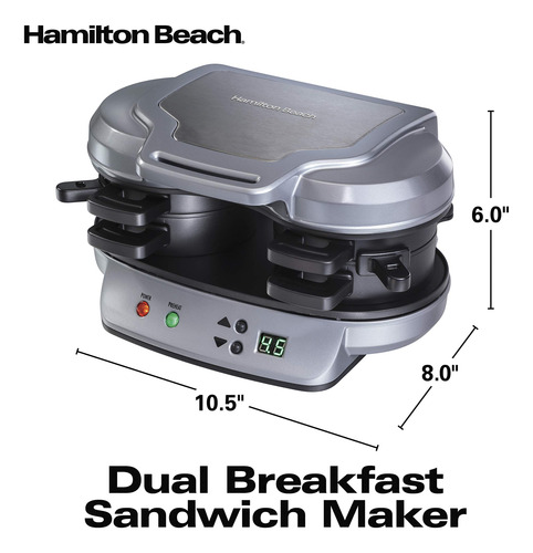 Sandwichera Dual De Desayuno Con Temporizador Plata
