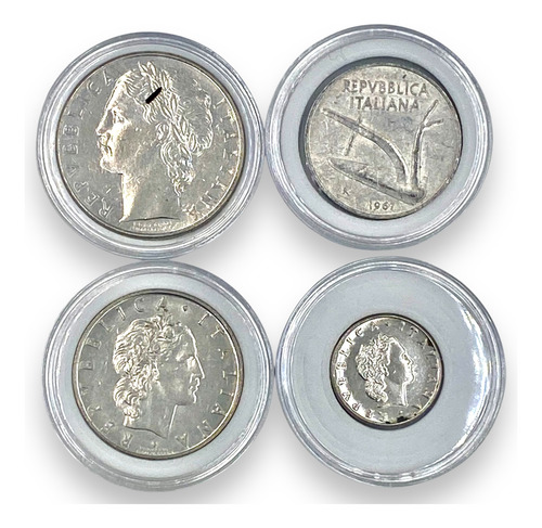 Lote 4 Monedas Italia De 10, (2) 50 Y 100 Liras Encapsulada (Usado)