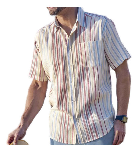 Camisa Casual De Manga Corta Con Bolsillo Y Cuello Alto Para