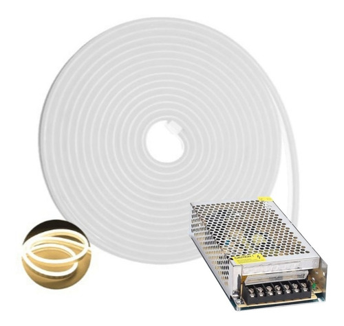 10m Fita Mangueira Led Neon Flex 12v Ip65 C/conector + Fonte