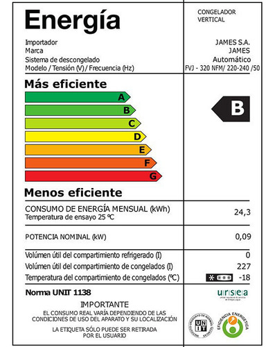 Freezer James Fvj 320 Nfm Vertical 250 Litros Frio Seco