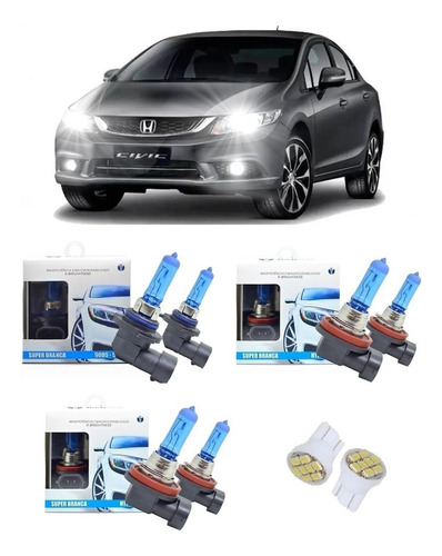 Kit Lampadas Super Branca New Civic 2011 H11 Hb4 Hb3+brinde