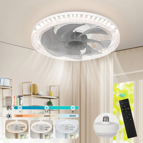 12 pulgadas Lámpara Con Ventilador Techo 7 Aspas 45w Control Remoto, Ventilador de Techo Genérica W466 Turbo con 5 Palas de Plástico Color Gris de Diámetro 127V