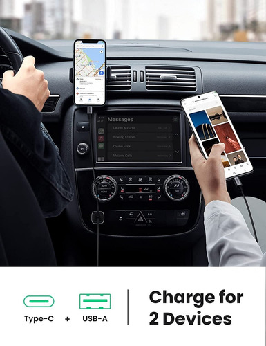 Cargador De Auto Ugreen Usb C Pd Y Qc 3.0 20w Carga Rápida