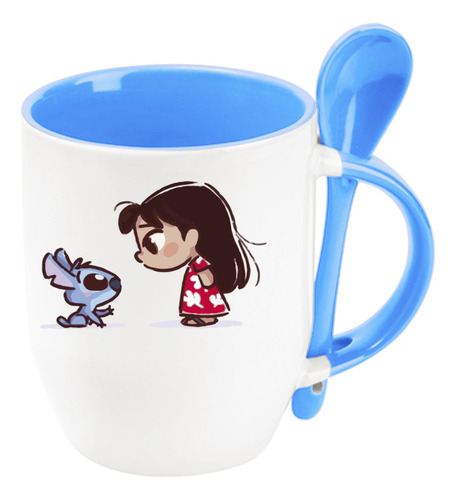 Taza Stitch Con Cuchara Stitch Princesa Azul Cielo Stitch