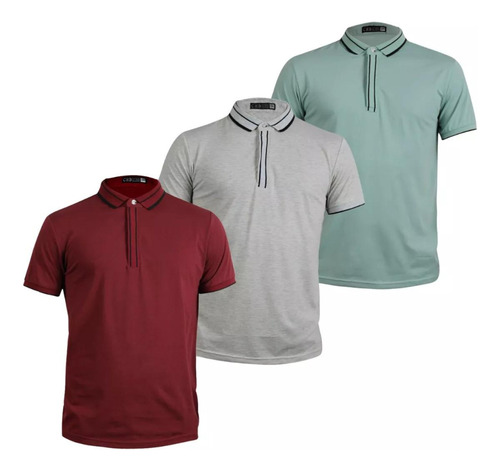 3 Playeras Tipo Polo Para Hombre Calidad Slim De Moda Casual