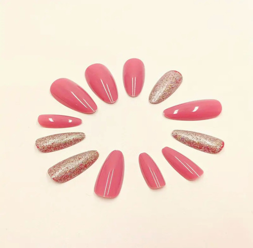 24 Pz Uñas Tips Nails Almendra Lisas Rosa Brillosas Press On Rosa Colores Mixtos