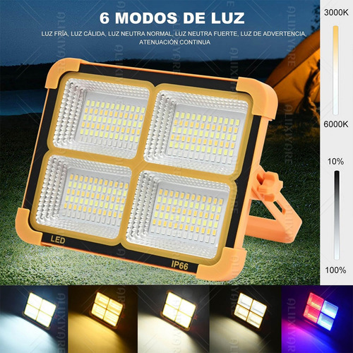 Foco Luz Led Exterior Lámpara Solar Recargable Portátil Ip66