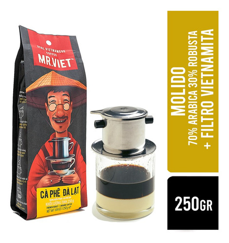 Pack Café Molido Da Lat 250gr Mr Viet + Filtro Vietnamita