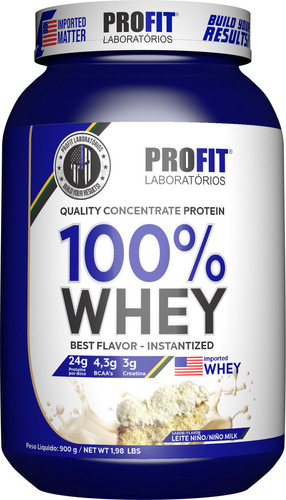 Whey Concentrado 100% Premium Profit Pote 900g Sabor Leite Ninho