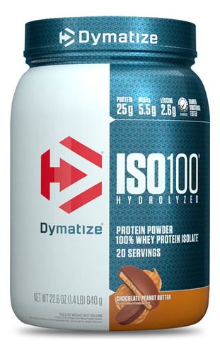 Proteina Iso 100 Dymatize Hidrolizada 1.4 Lbs 20 Servicios Sabor Chocolate Peanut Butter