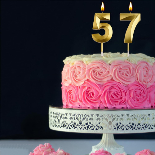 Velas De Cumpleaños Número 57 Y 75, Velas Doradas De Cumplea