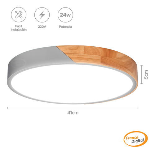 Plafón Techo Led 24w Metal Y Madera 40cm 3 Modos Iluminación
